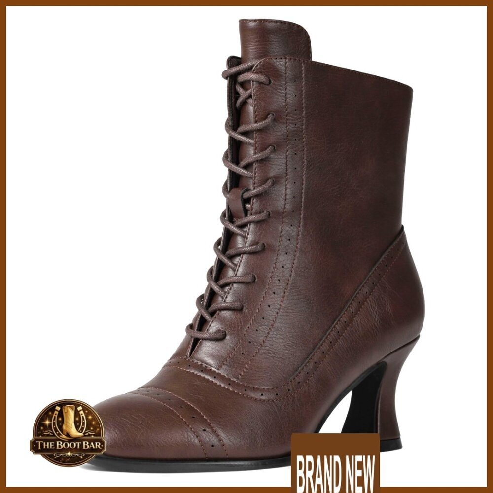 Victorian Boots Renaissance Pirate Vintage Witch Costume Shoes Chunky Heel